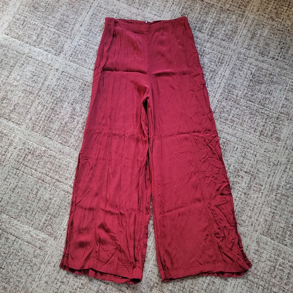 Free People Red Ultra Wide Leg High Rise Pleated Ankle Pants Lounging Trousers